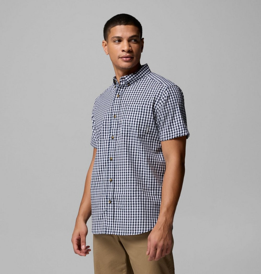 Men's Stretch Short Sleeve Plaid Shirt - Navy