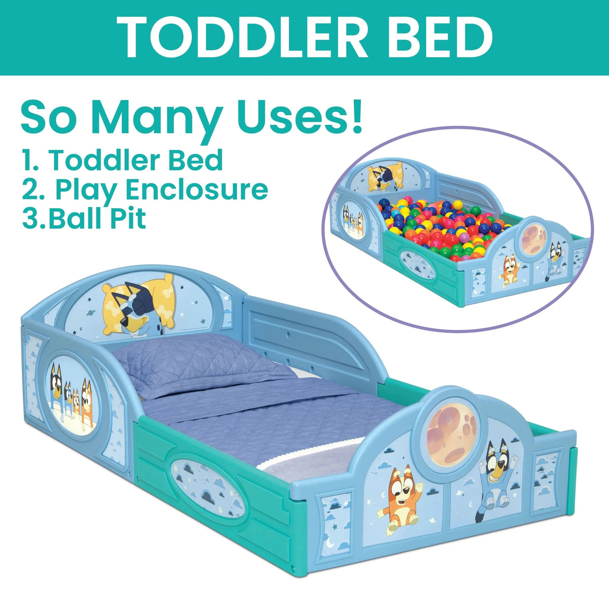 Delta Children Bluey 3-Piece Toddler Bedroom Set With Bed, Chair Desk And Toy Organizer - Blue