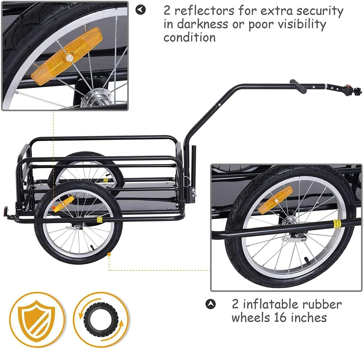 Aosom Foldable Bike Cargo Trailer, 80 lbs Capacity, 16 inch Wheels, Black - With Hitch