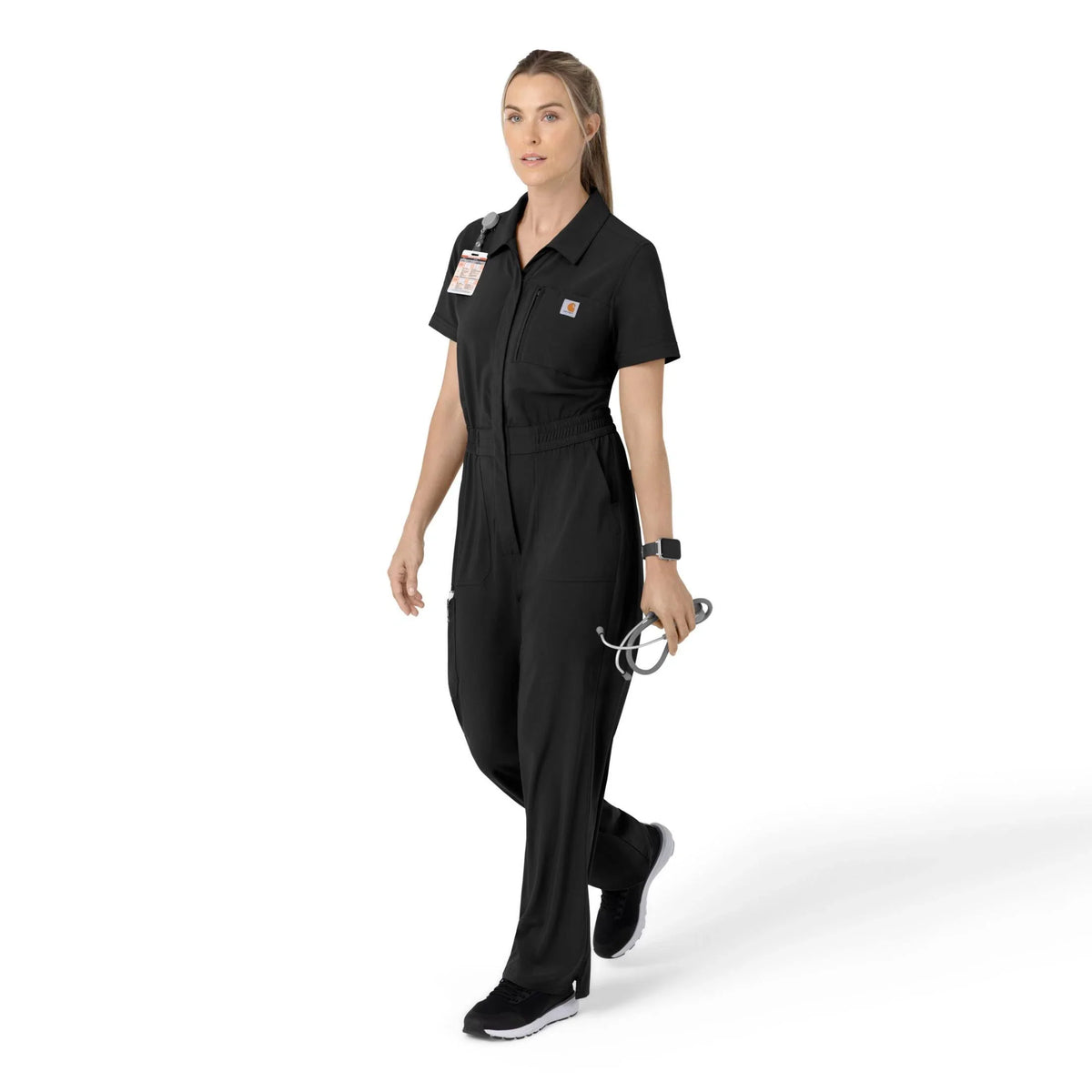 Women's Short Sleeve Scrub Coverall - Black
