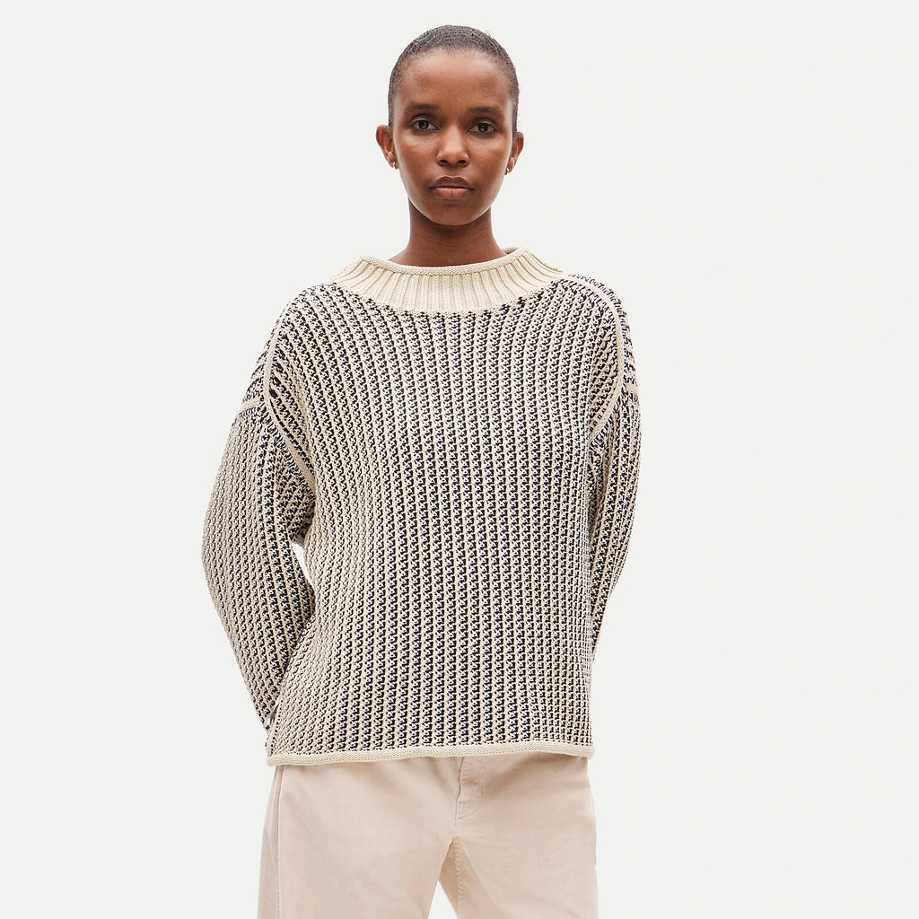 Reversible Cotton Tweed-Stitch Sweater - Blue