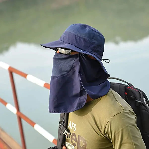 Fishing Hat For Men & Women, Outdoor Uv Sun Protection Wide Brim Hat With Face Cover & Neck Flap Army Green