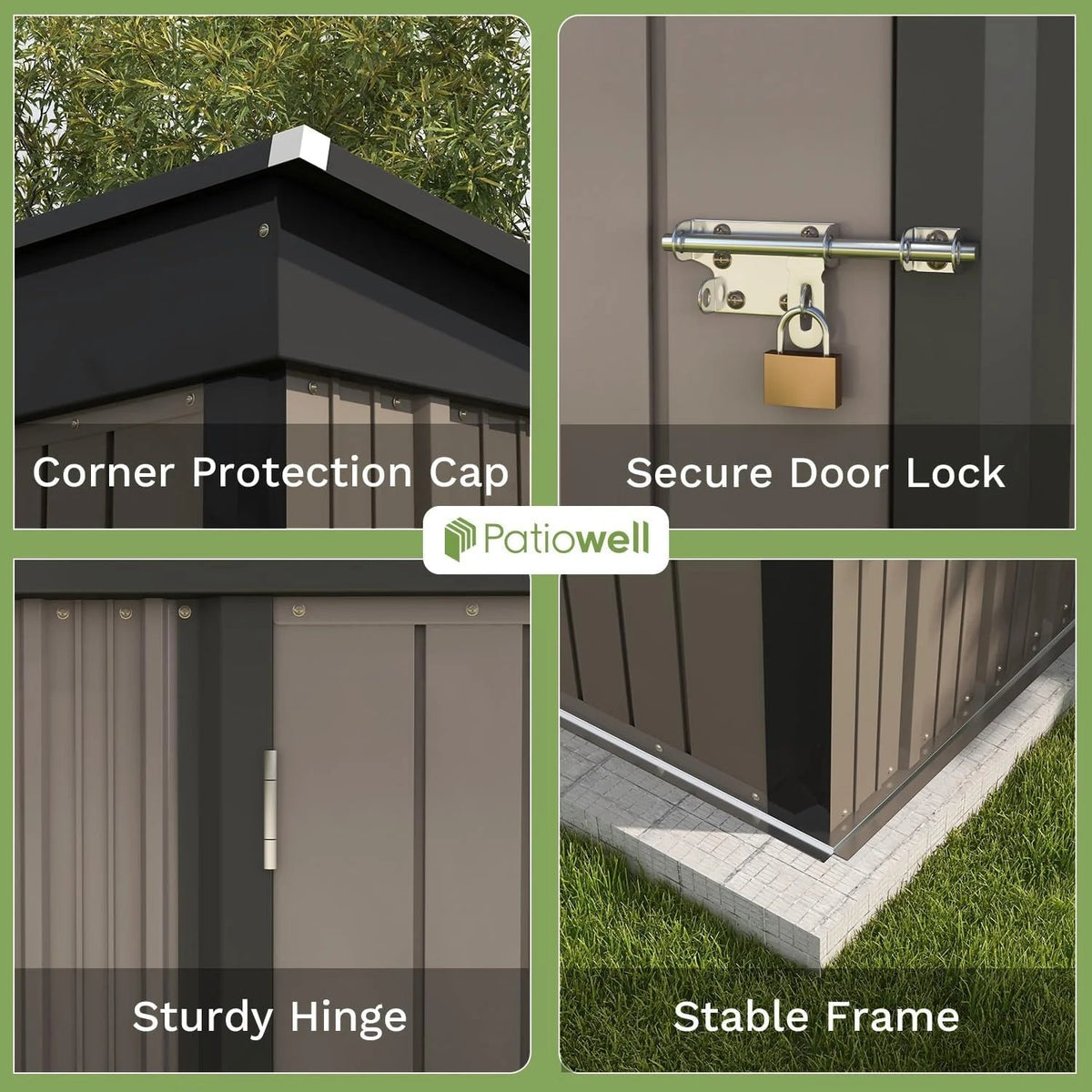 Patiowell Outdoor Storage Shed 5x3 FT Galvanized Steel Coffee Brown