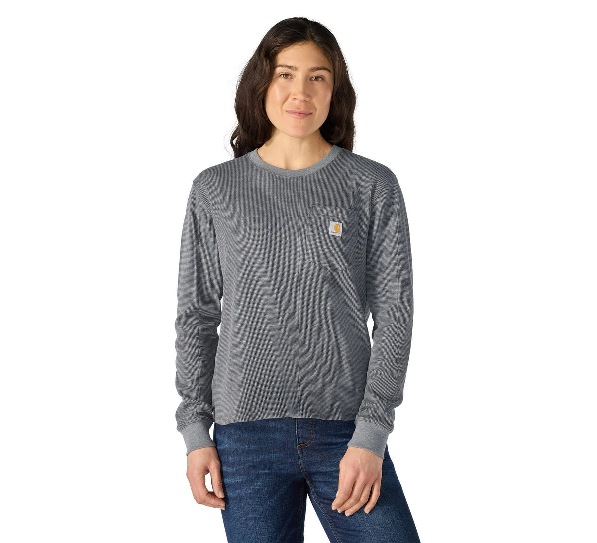 Women's Waffle Knit Long-Sleeve Pocket Tee