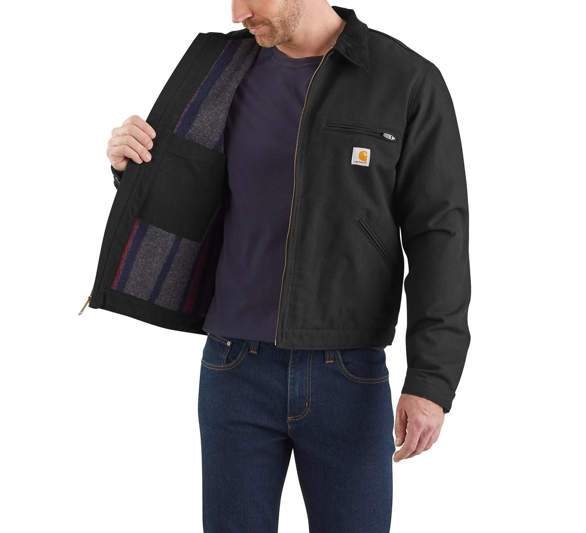Men's Blanket-Lined Cotton Work Jacket - Brown