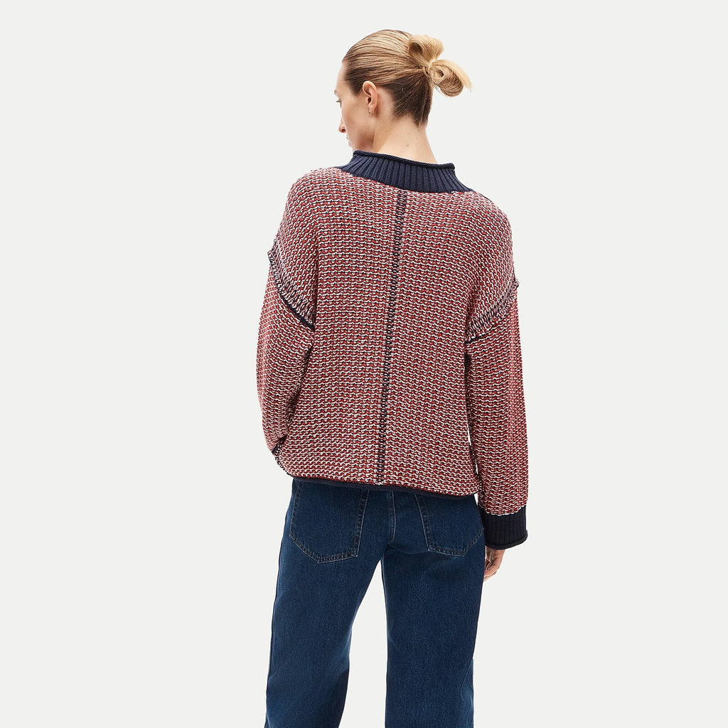 Reversible Cotton Tweed-Stitch Sweater - Blue