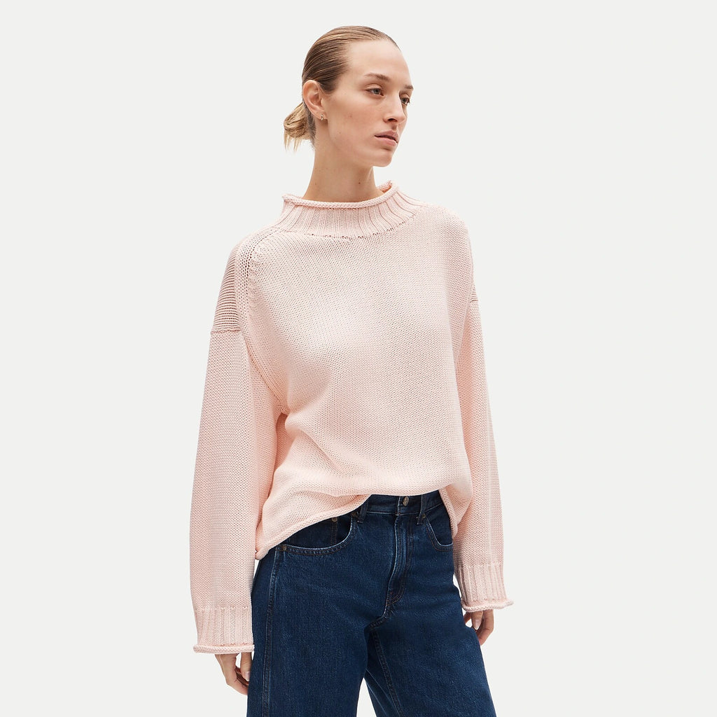 Women's Rolled-Neck Cotton Sweater - Lavender