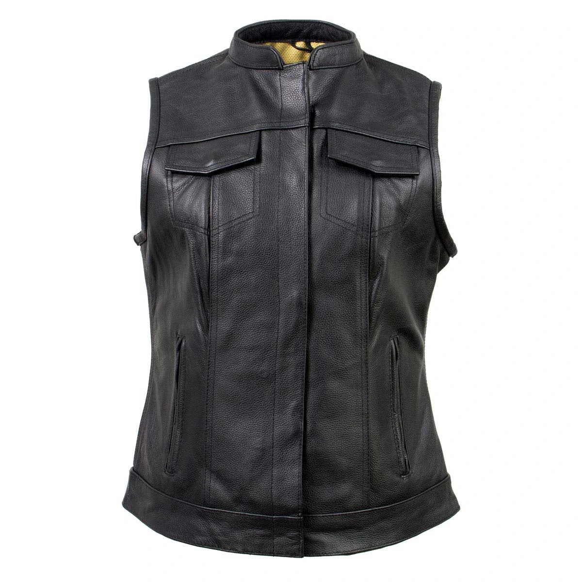 Women's Leather Convertible Hoodie Vest - Black