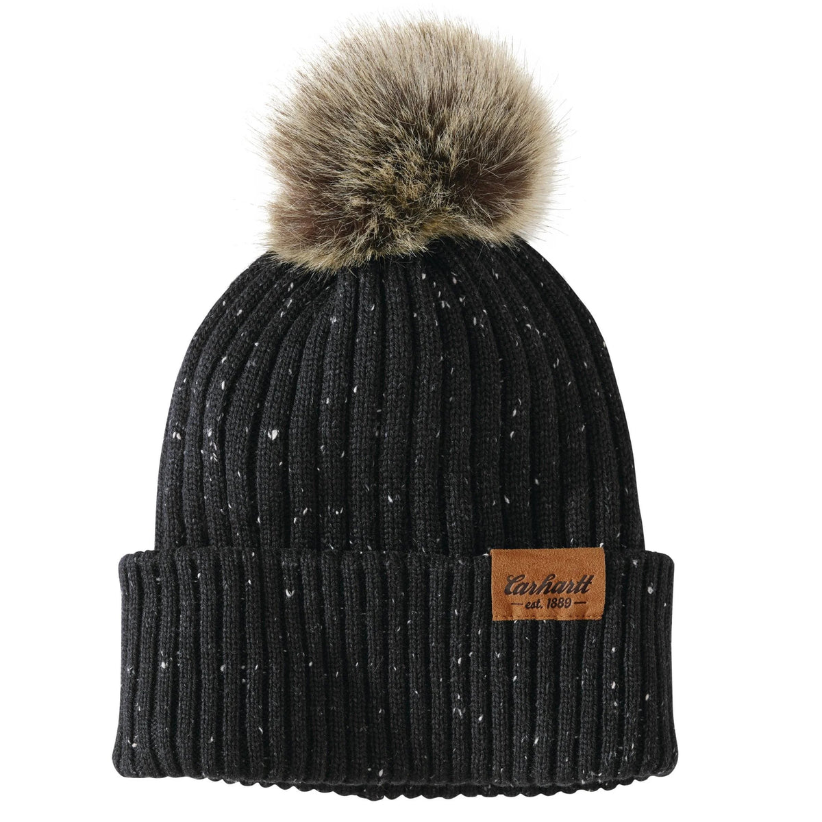 Women's Wool Blend Pom Cuffed Beanie - Oatmeal