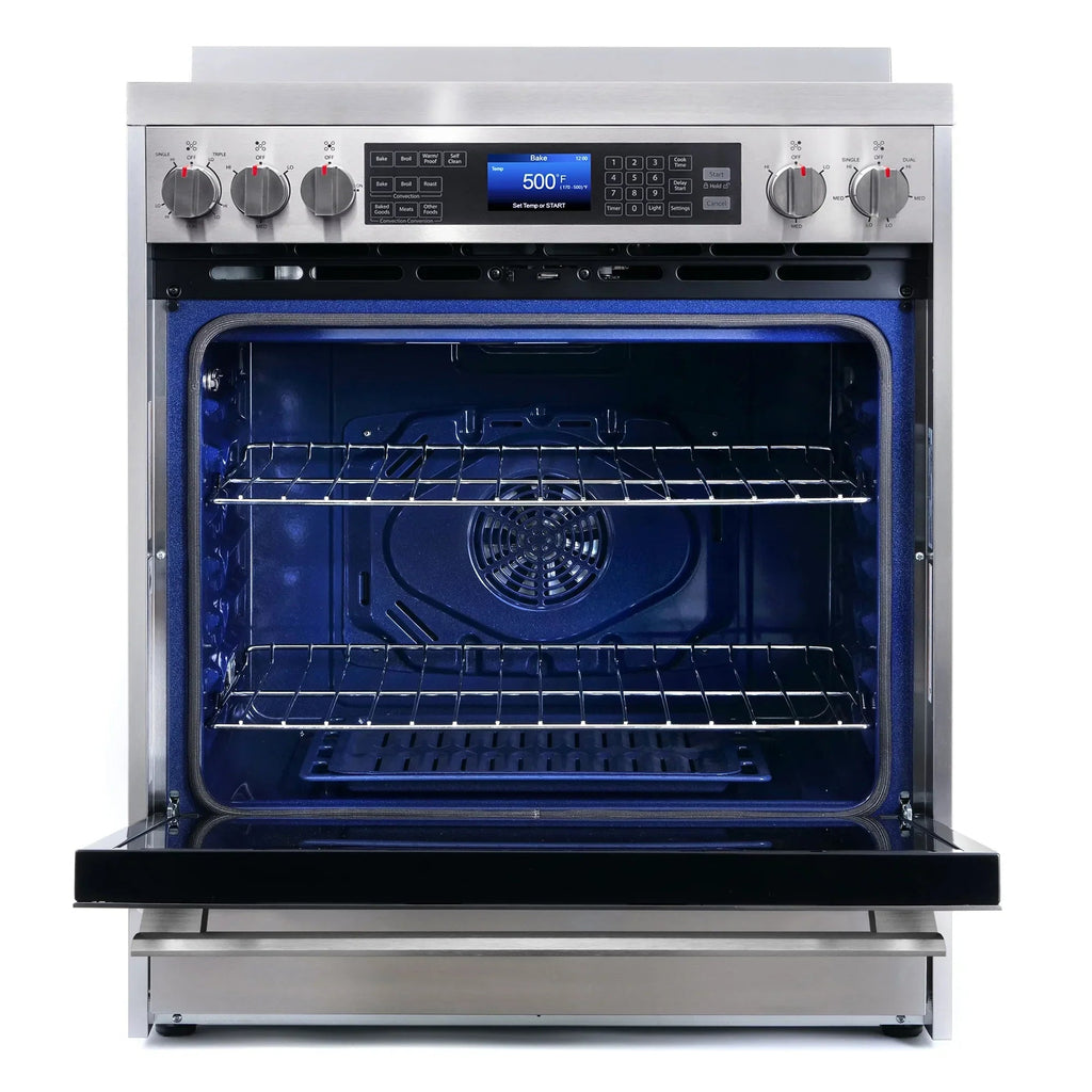 Cosmo 4-Piece Kitchen Appliance Package With 30 in Electric Range, 30 in Wall Mount Hood, 24 in Dishwasher And French Door Refrigerator
