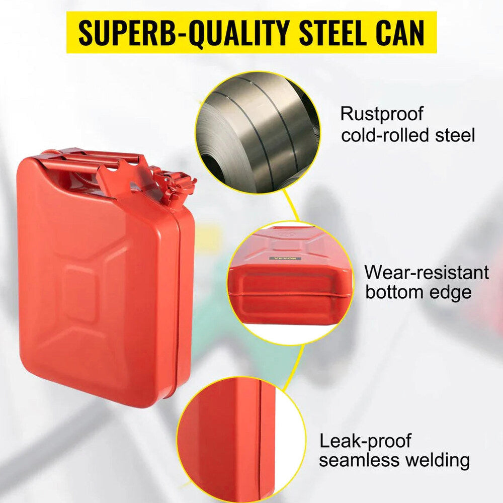 VEVOR Steel Jerry Fuel Can 5.3 Gallon/20 L, 2 Count, Red - 2X20LRED