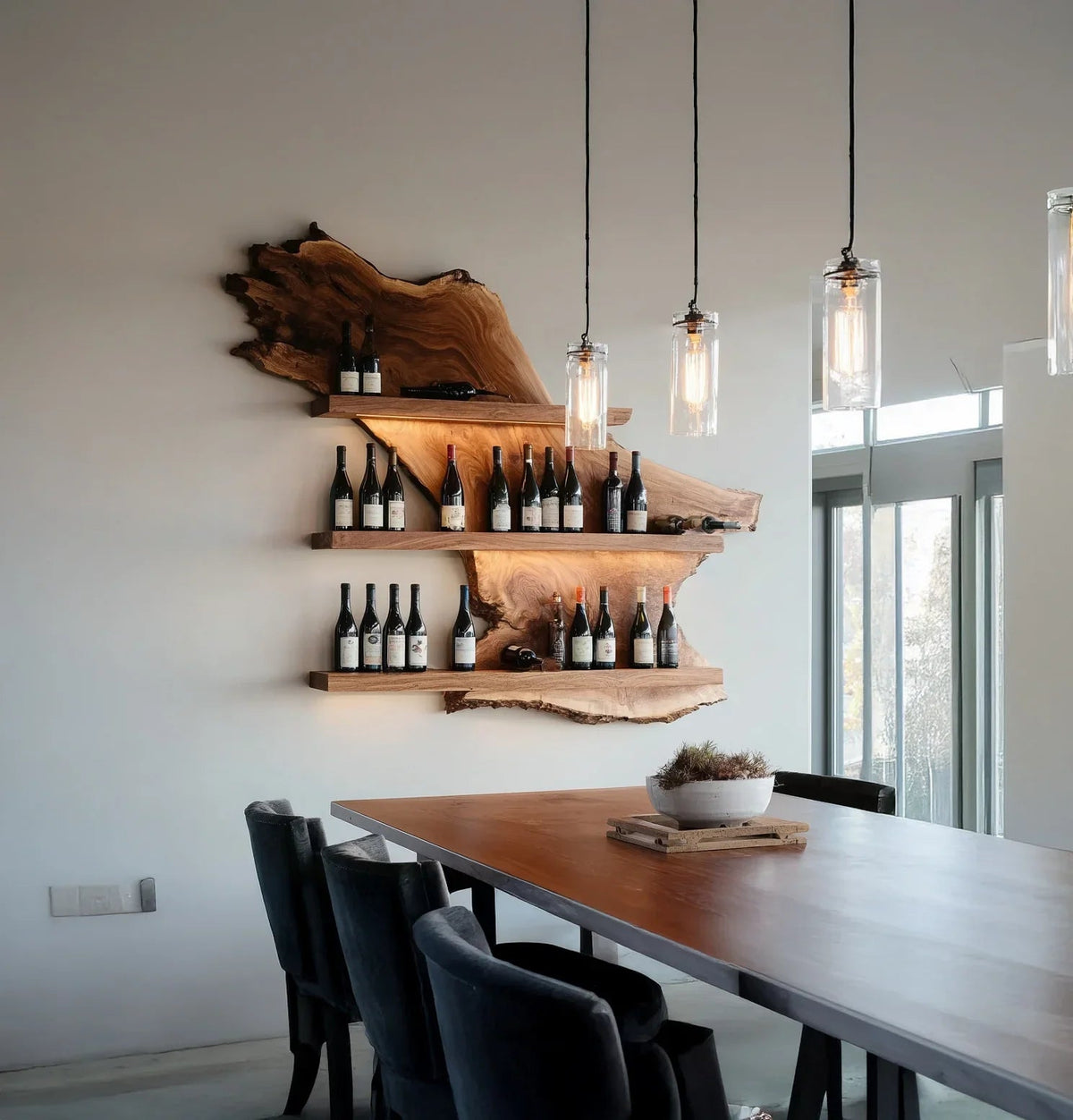 Live Edge Wooden Wine Rack Shelf