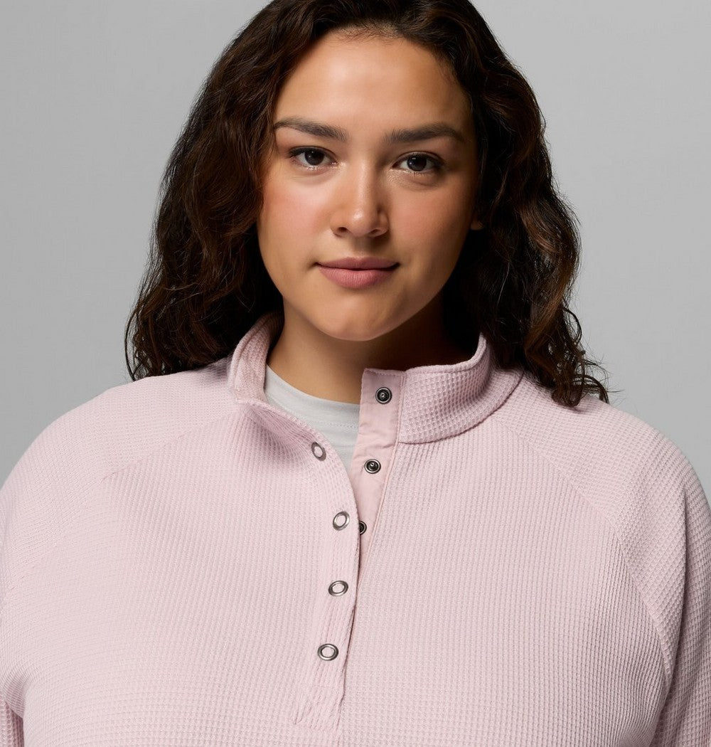 Women's Plus Waffle-Knit Half-Snap Shirt - Gray