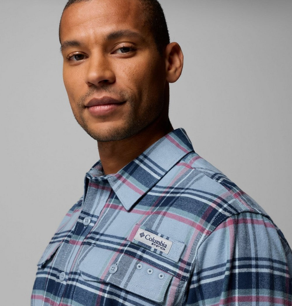 Men's Stretch Cotton Fishing Flannel Shirt - Blue