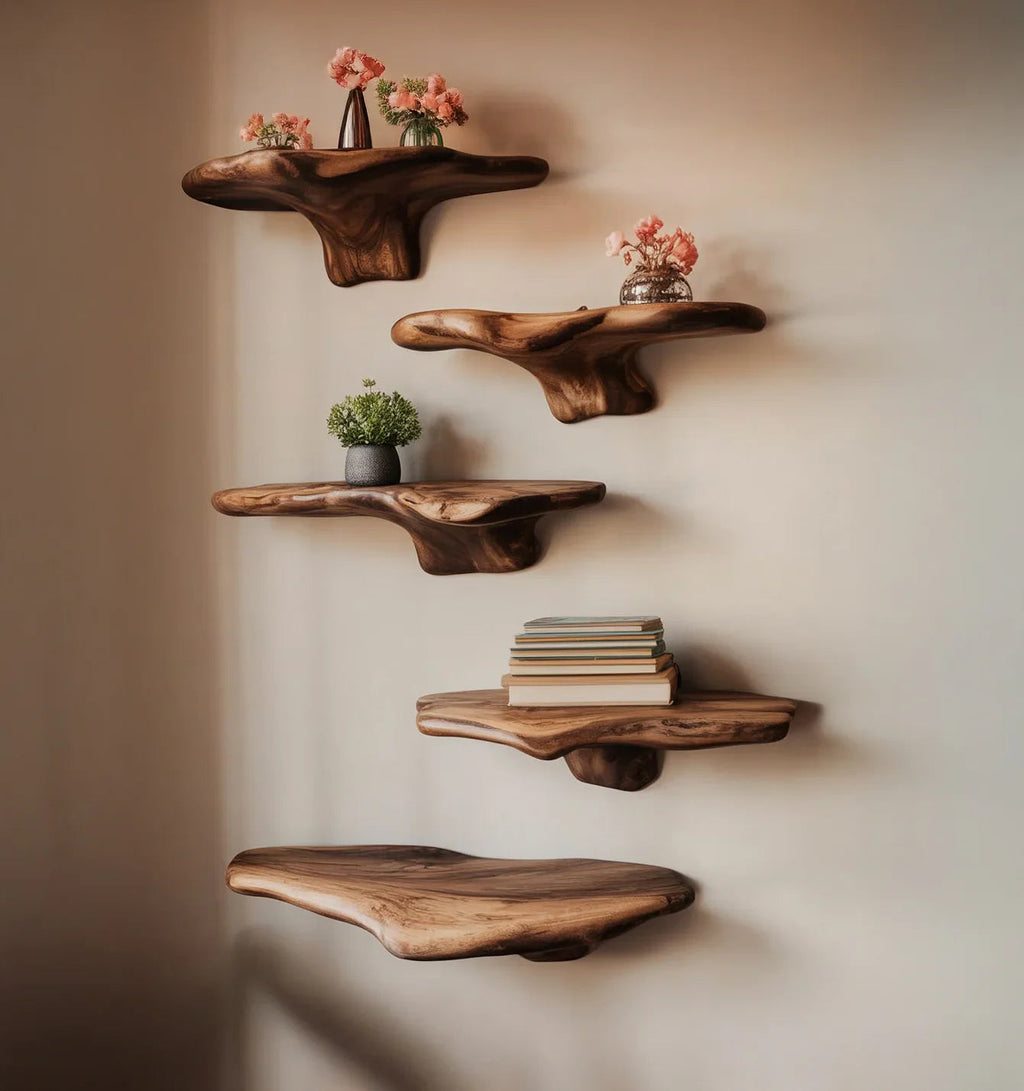 Handcrafted Organic Wooden Floating Wall Shelf