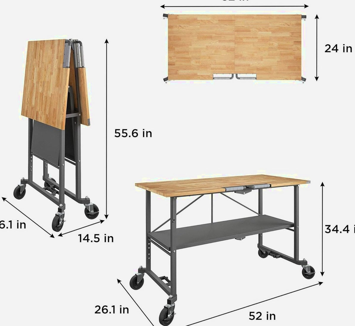 COSCO SmartFold Butcher Block Workbench, 700 lb Capacity, Pine - 66765DKG1E