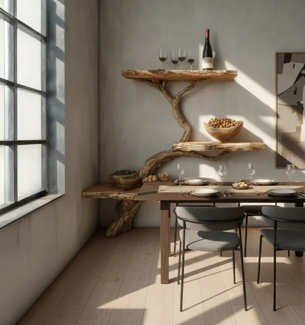 Rustic Driftwood Tree Branch Floating Shelf
