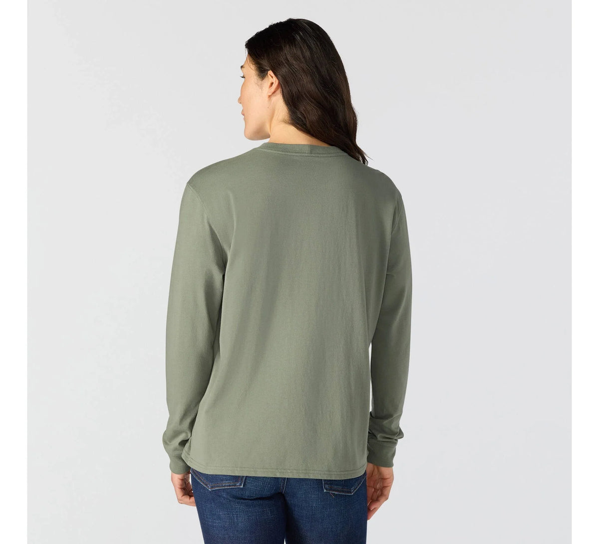 Women's Loose Long Sleeve Pocket T-Shirt - Olive