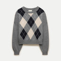 Cashmere Blouson-Sleeve Argyle Sweater