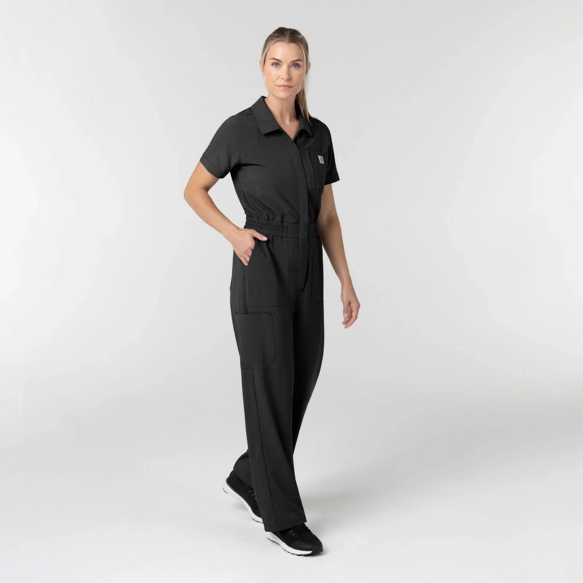 Women's Short Sleeve Scrub Coverall - Black