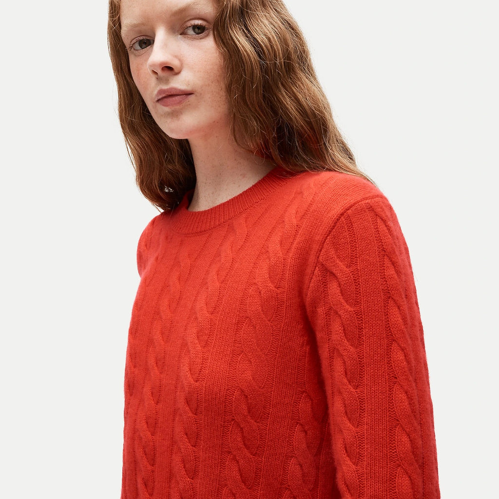 Women's Cable-Knit Cashmere Crewneck Sweater - Navy