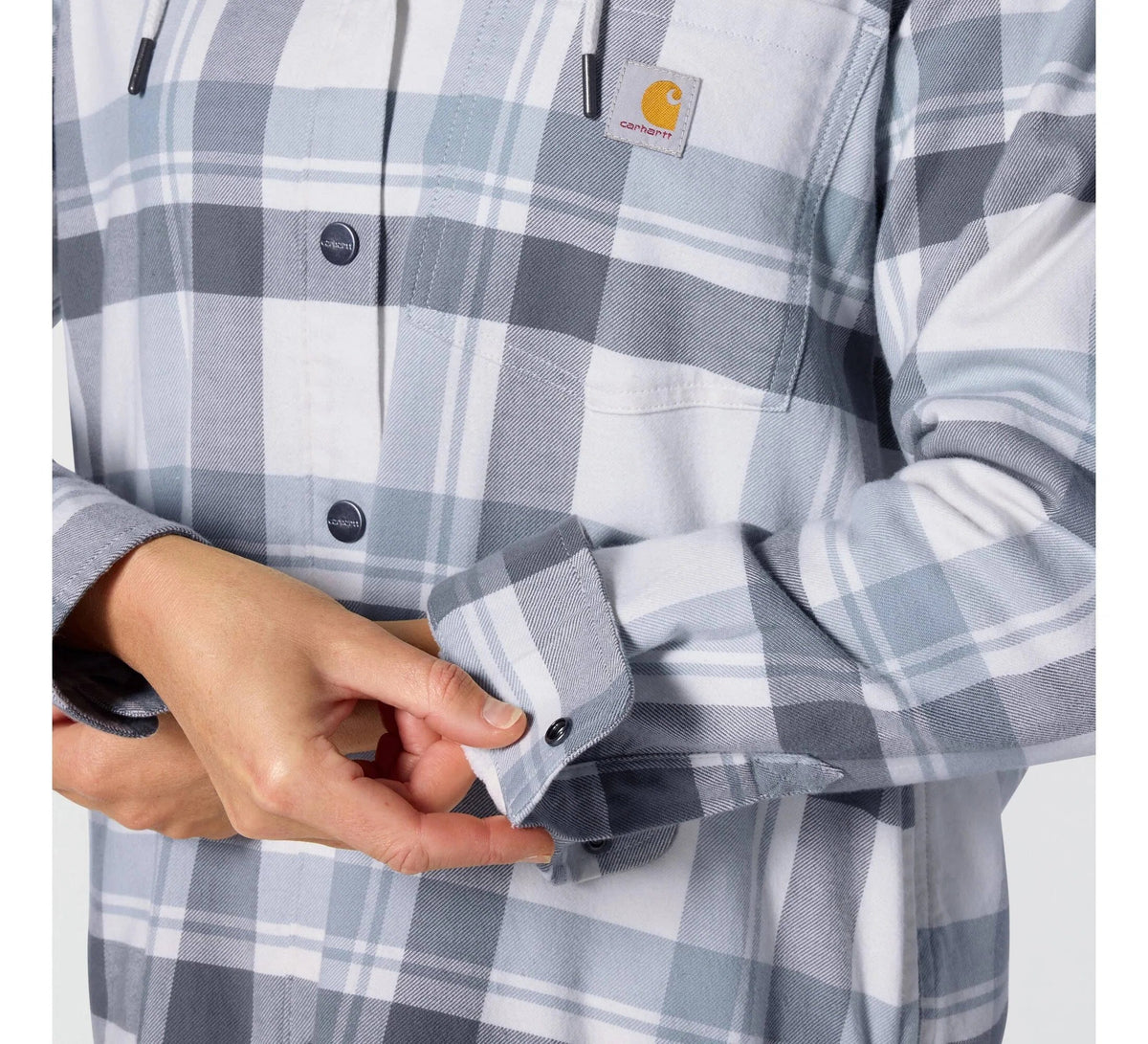 Women's Hooded Plaid Shirt Jacket - Blue