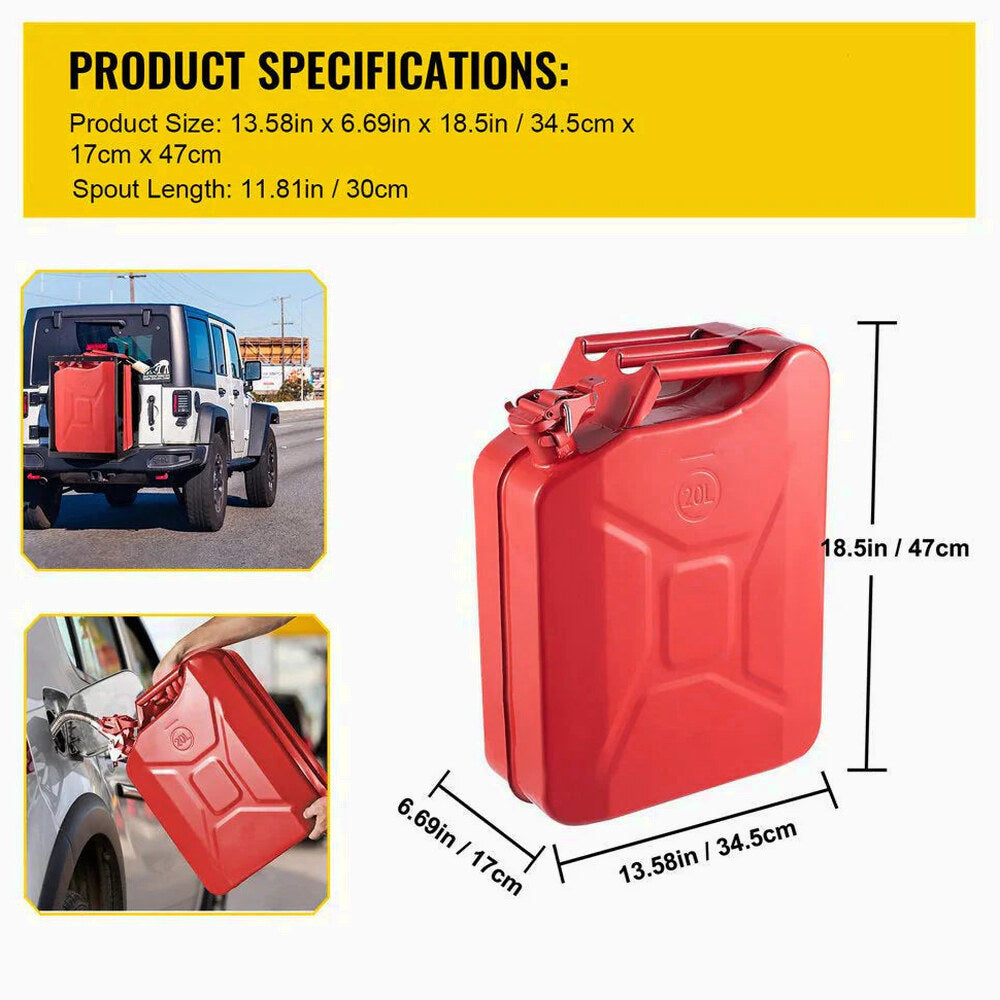 VEVOR Steel Jerry Fuel Can 5.3 Gallon/20 L, 2 Count, Red - 2X20LRED