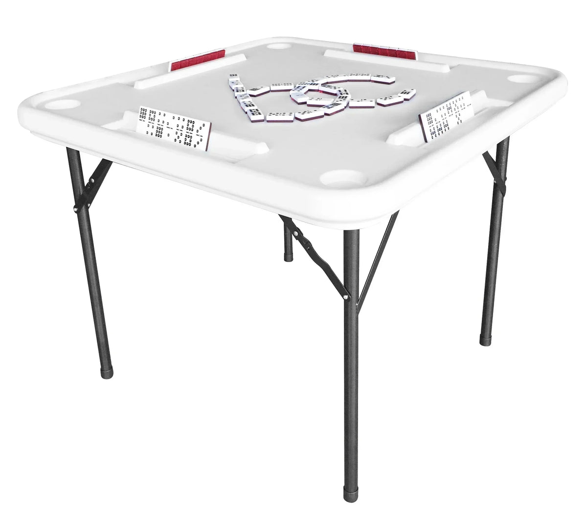 Bene Casa Foldable Domino Table With Built-In Drink Holders, 38 x 38 in, White