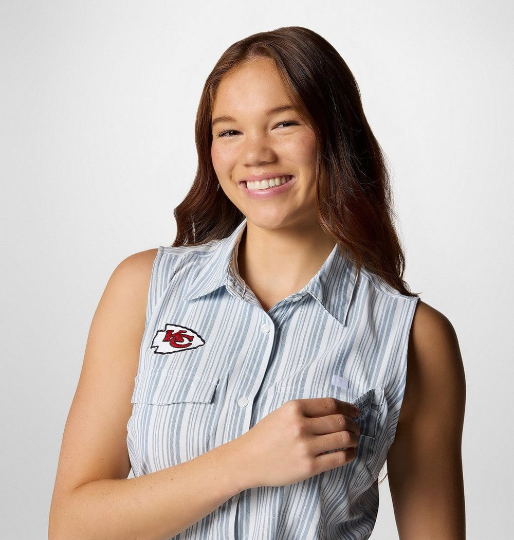 Women's UPF 50 Woven Fishing Dress - Gray Stripe