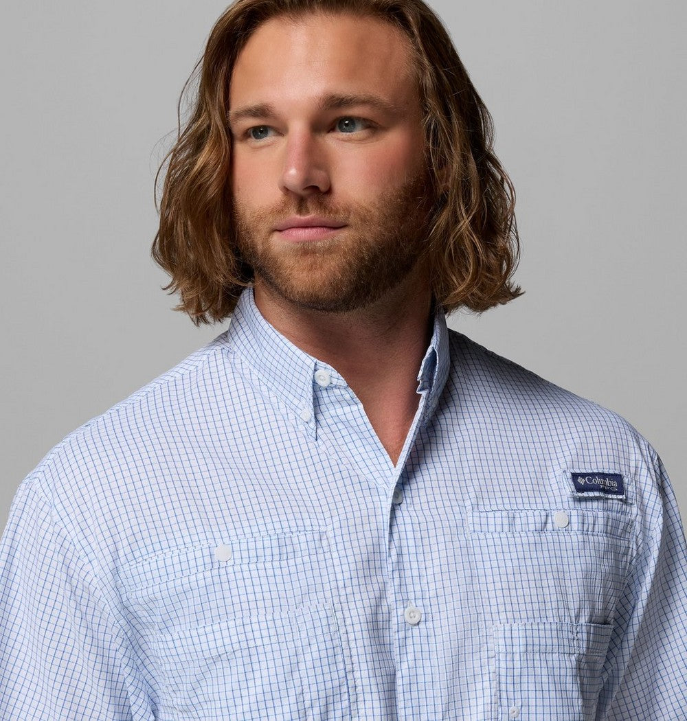 Men's Vented Short-Sleeve Fishing Shirt - Green Gingham