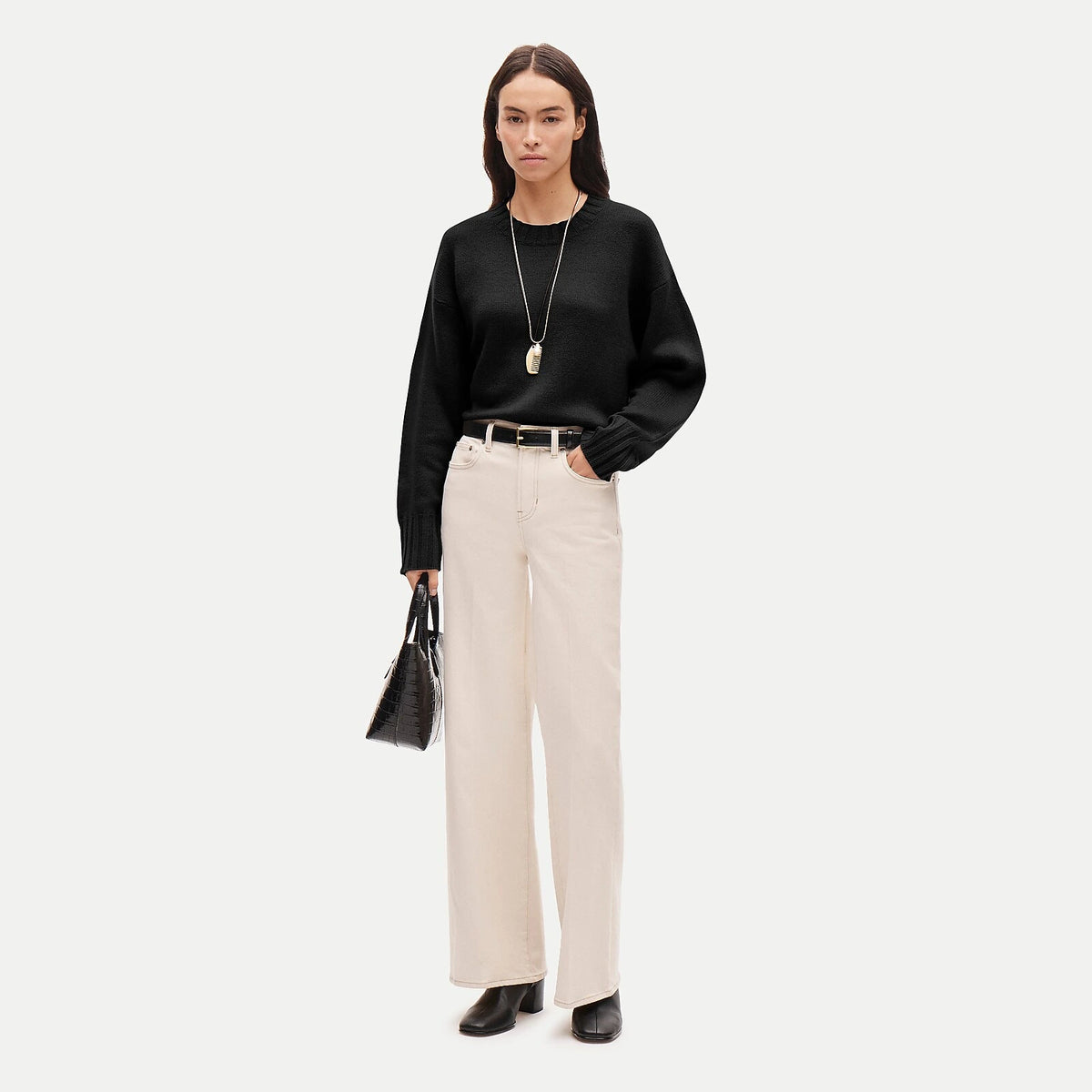Women's Wide-Leg Denim Trouser Jeans - Ecru