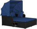 RELAX4LIFE Patio Daybed With Canopy, Cushions, 4 Pillows And 2 Side Trays, Turquoise - B0BYSN7GC7