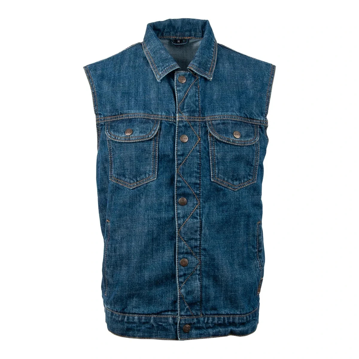 Men's Stone-Washed Denim Motorcycle Vest - Blue