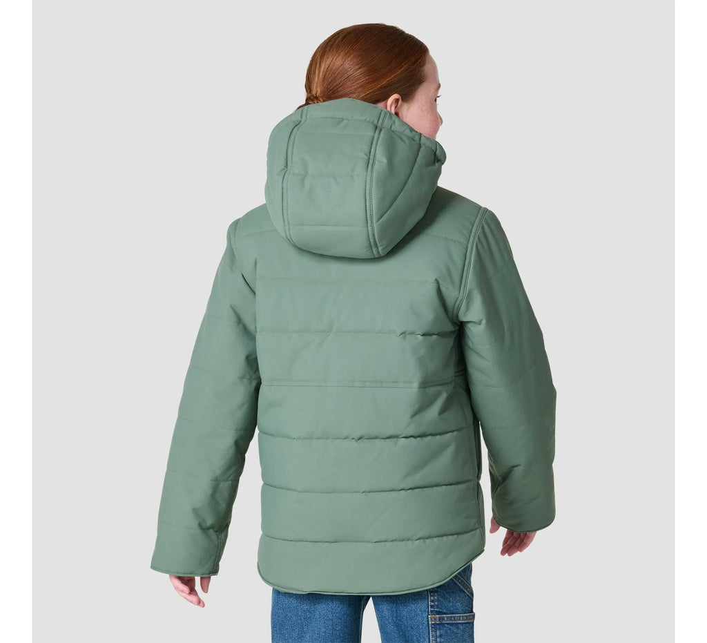 Girls' Insulated Canvas Hooded Jacket - Green