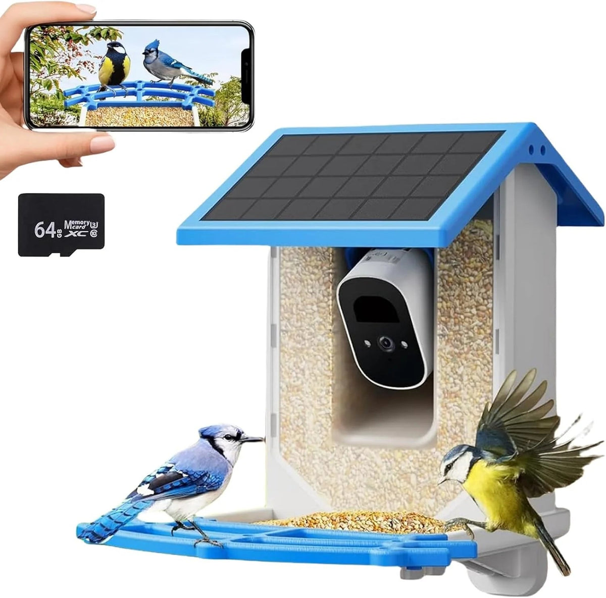 Treebirdy Smart Bird Feeder Camera, 4MP 2.5K HD, 64GB TF Card, Solar Powered
