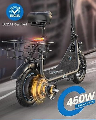 URBANMAX C1 Electric Scooter With Seat, 450W Motor, 22 Mile Range, 12 Inch Tires, Black
