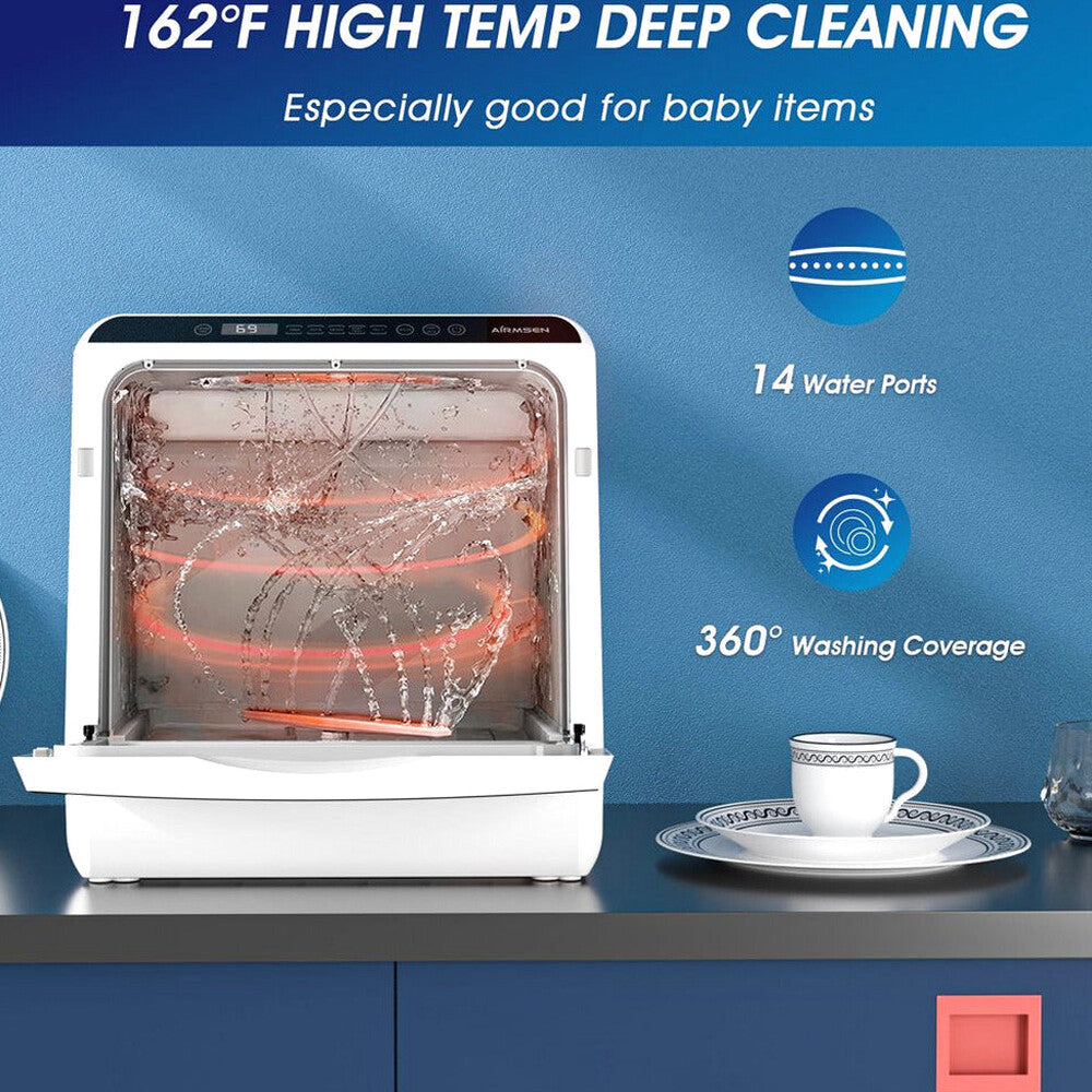 AIRMSEN Portable Countertop Dishwasher, 5-Liter Built-In Water Tank, 5 Washing Programs - AE-TDQR03