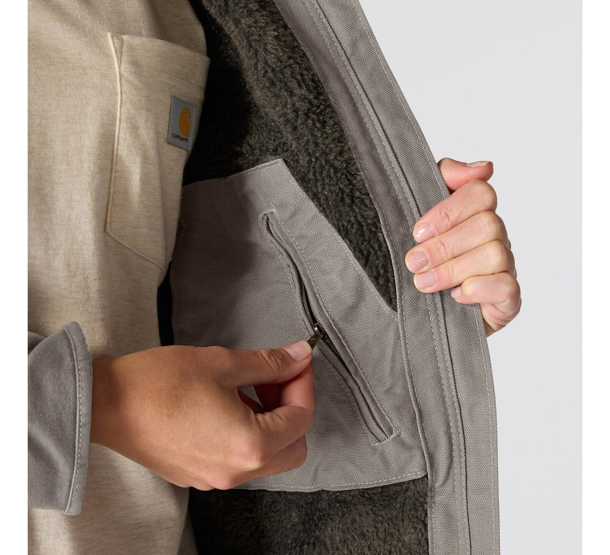 Women's Sherpa-Lined Cotton Canvas Hooded Jacket - Taupe