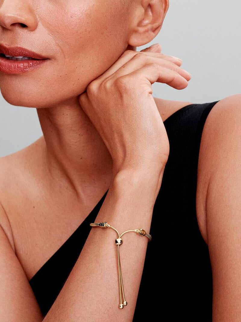 Gold-Plated Adjustable Slider Charm Bracelet