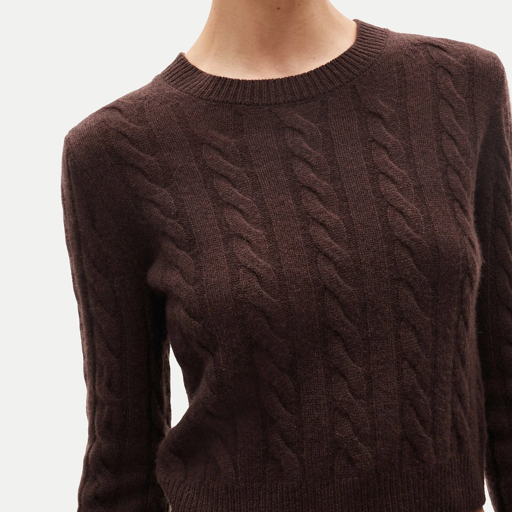 Women's Cable-Knit Cashmere Crewneck Sweater - Navy
