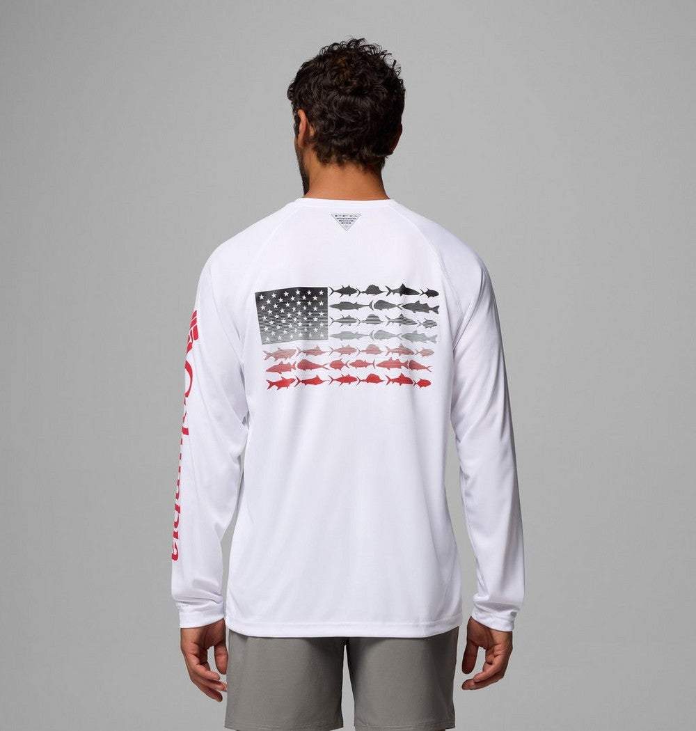 Men's Long Sleeve Sun Shirt - White Red