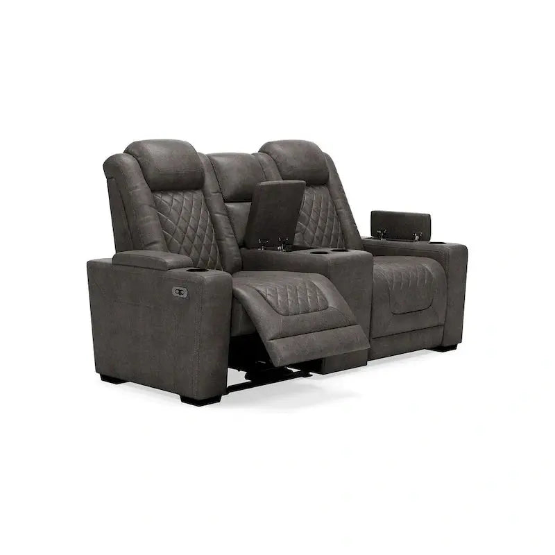 Ashley Gray Power Reclining Loveseat With Console, 71.75in W x 39in D x 44in H - Hyllmont