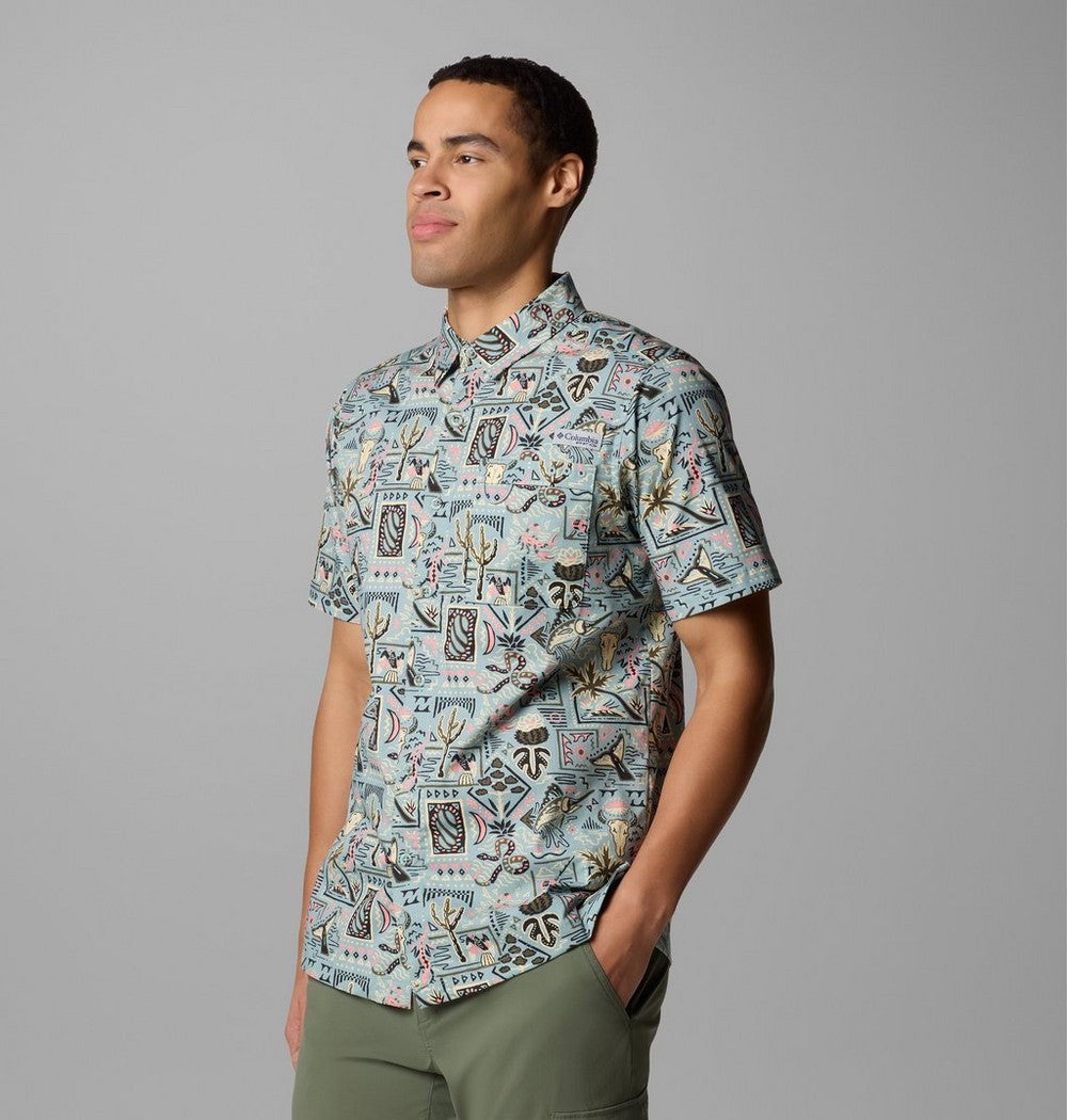 Men's Short-Sleeve Cotton Camp Shirt - Gray
