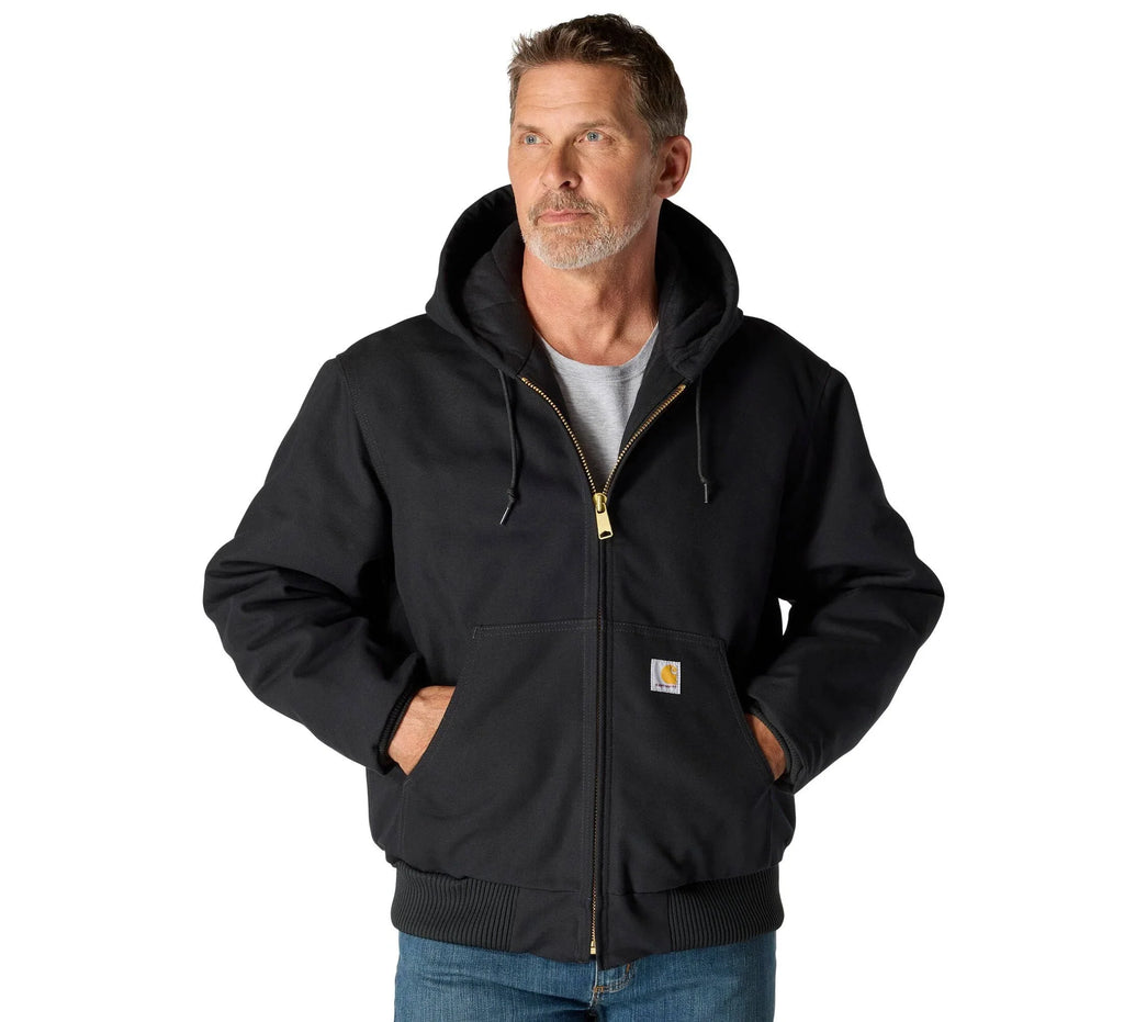 Men's Insulated Hooded Cotton Work Jacket - Black