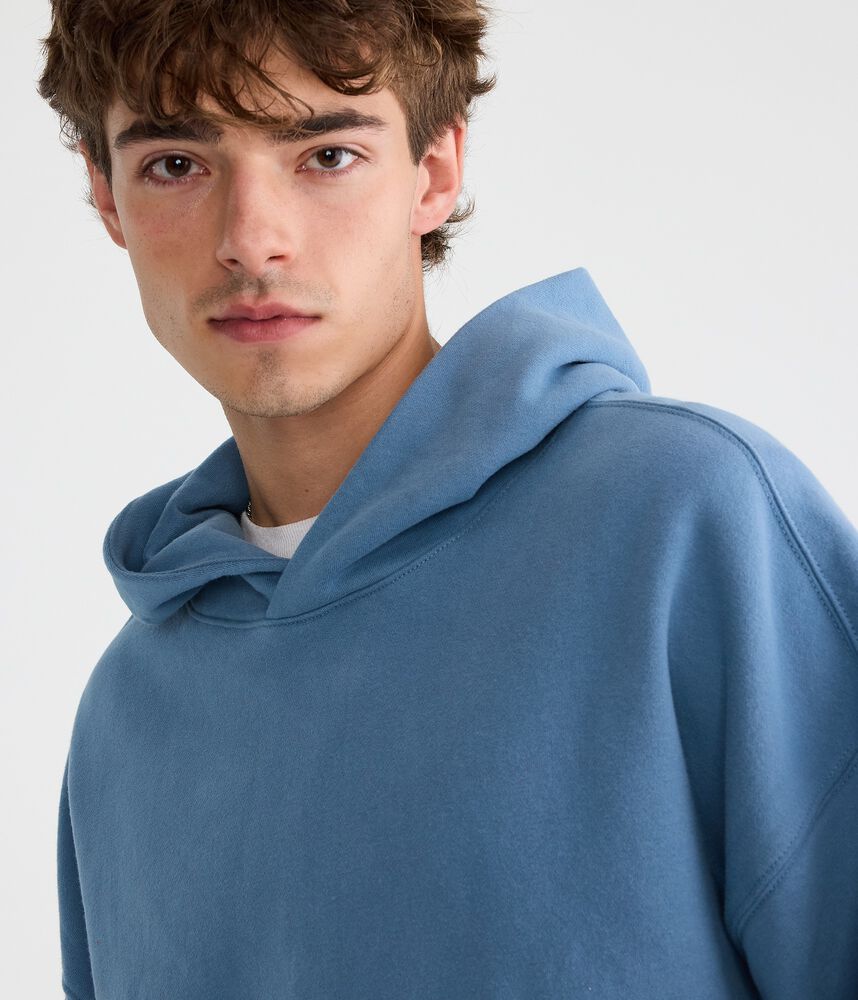 Men's Boxy Pullover Fleece Hoodie - Blue