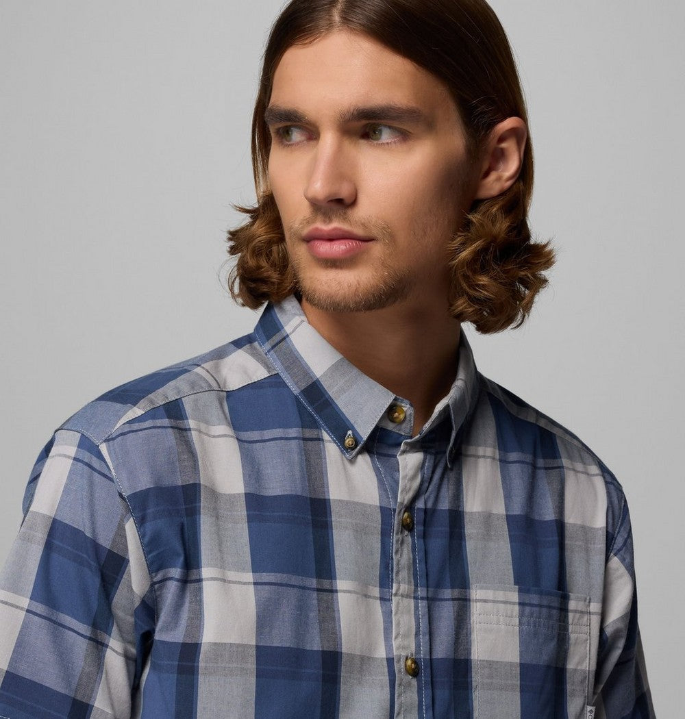 Men's Stretch Short Sleeve Plaid Shirt - Navy