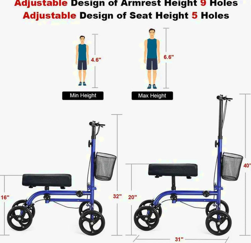 RINKMO Lightweight Steerable Knee Scooter With 8-Inch PVC Wheels