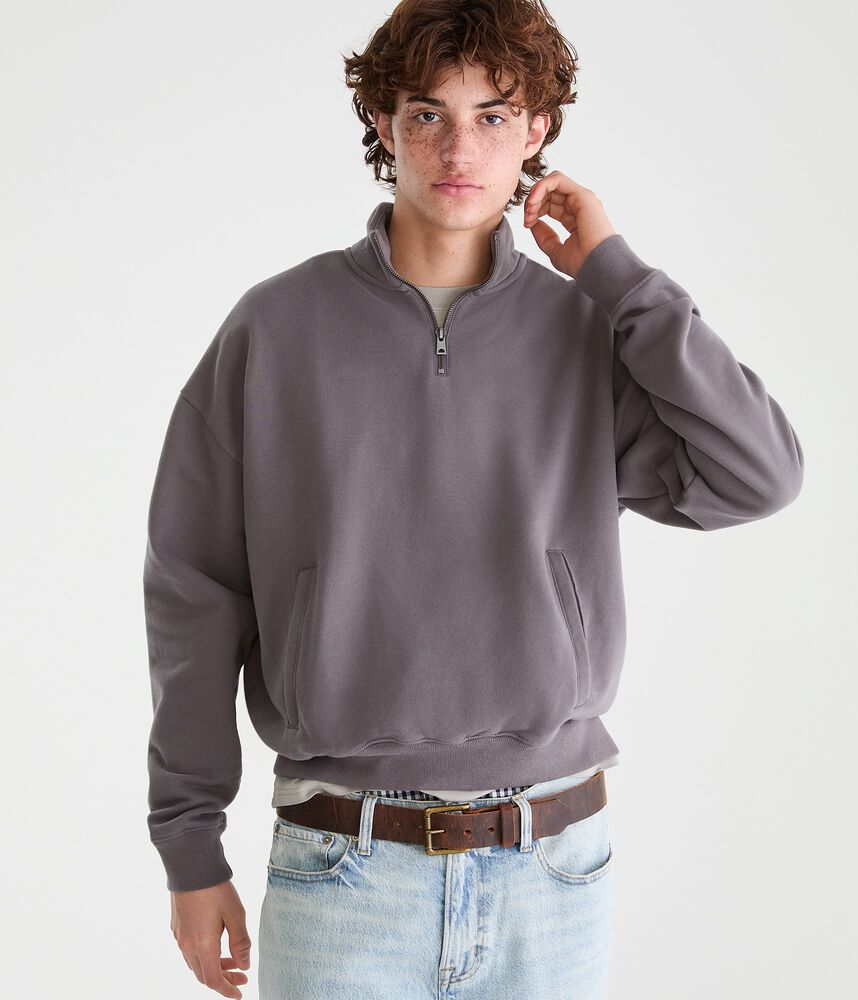 Boxy Quarter-Zip Fleece Sweatshirt - Gray
