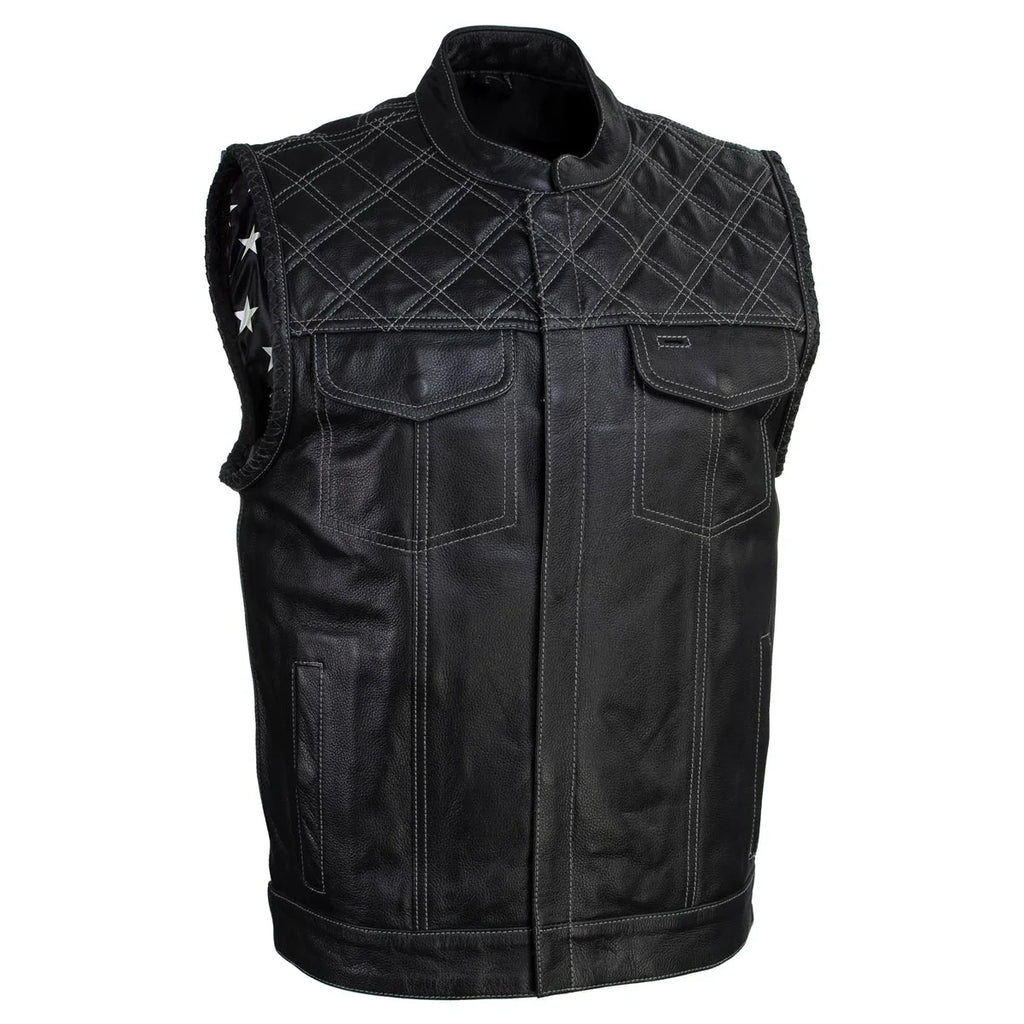 Men's Leather Motorcycle Vest - Black