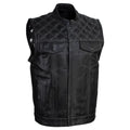 Men's Leather Motorcycle Vest - Black